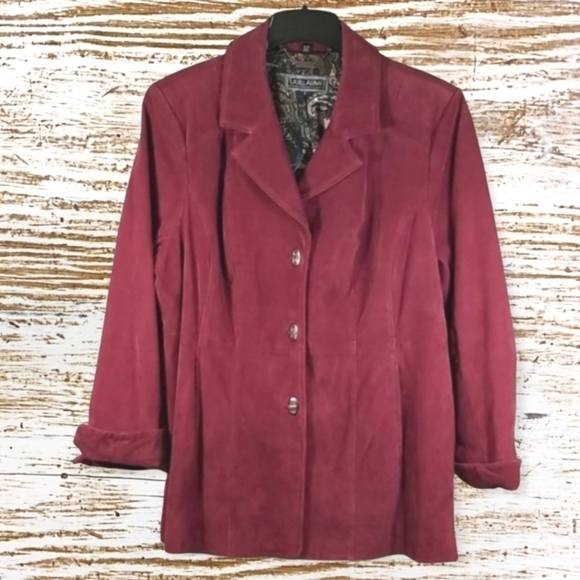 Guillaume Women's Suede Coat Size 1X Hip Length Red - Picture 1 of 7